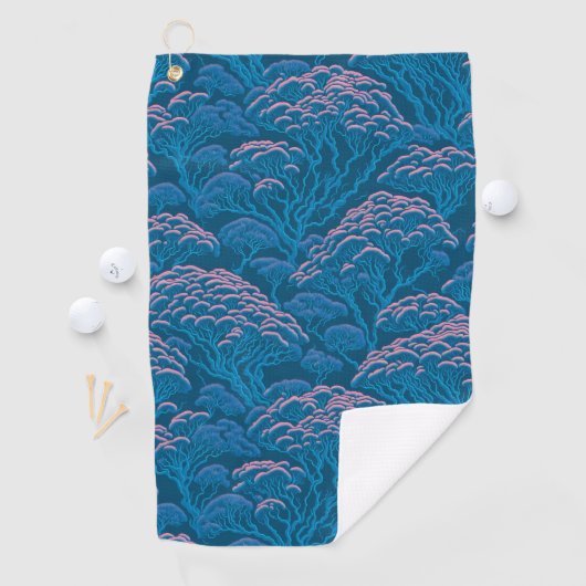 青とピンクの珊瑚礁パターン ゴルフタオル (インサイチュ)