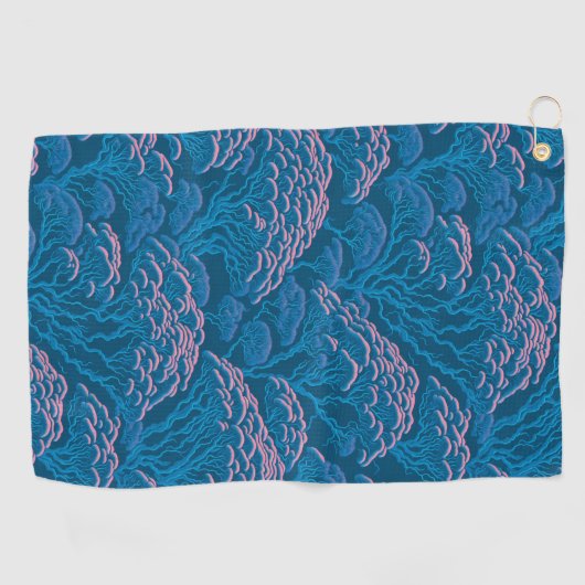 青とピンクの珊瑚礁パターン ゴルフタオル (横)