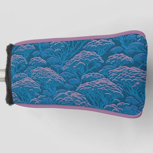 青とピンクの珊瑚礁パターン ゴルフヘッドカバー (正面)