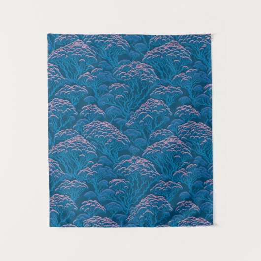 青とピンクの珊瑚礁パターン タペストリー (正面)