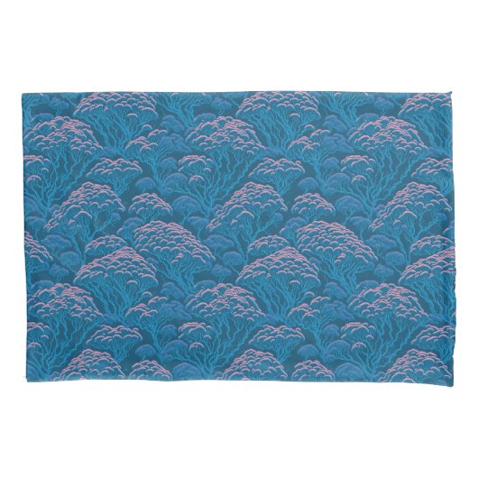 青とピンクの珊瑚礁パターン 枕カバー (正面)