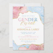 青とピンクの瑪瑙の大理石の性別の表示 招待状 (正面)