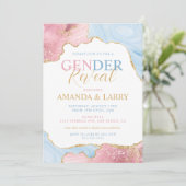 青とピンクの瑪瑙の大理石の性別の表示 招待状 (スタンド正面)