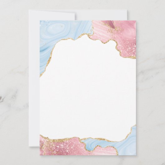 青とピンクの瑪瑙の大理石の性別の表示 招待状 (裏面)