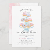 青とピンクの甘いドーナツベビー性別リビール 招待状 (正面/裏面)