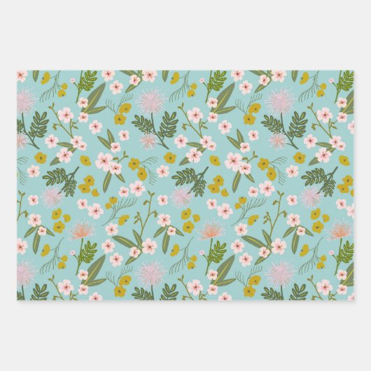 青とピンクの砂漠のフローラ ラッピングペーパーシート (正面3)