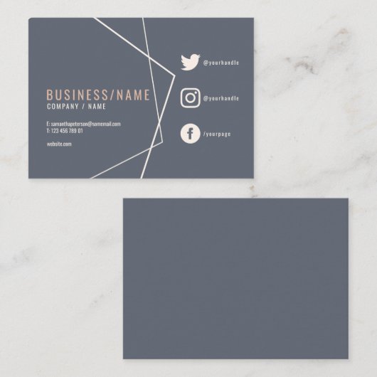 青とピンクの素朴なソーシャルメディア 名刺 (正面/裏面)