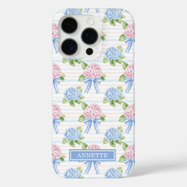 青とピンクの紫陽花ストライプ iPhone 16 PROケース