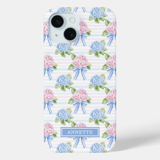 青とピンクの紫陽花ストライプ Case-Mate iPhoneケース (裏面)