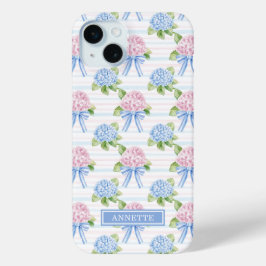 青とピンクの紫陽花ストライプ iPhone 15 MINIケース