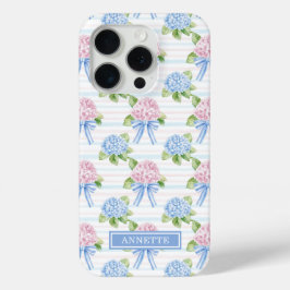 青とピンクの紫陽花ストライプ iPhone 15 PROケース