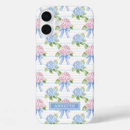 青とピンクの紫陽花ストライプ iPhone 16 PLUSケース