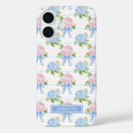 青とピンクの紫陽花ストライプ iPhone 16ケース