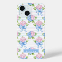 青とピンクの紫陽花 iPhone 15ケース