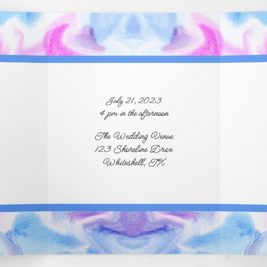 青とピンクの絞り染め 三つ折り招待状 (内部中)