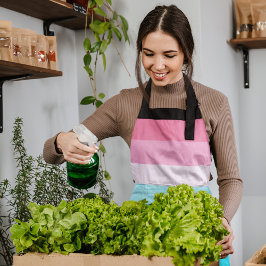 青とピンクの色の濃淡のストライプ エプロン