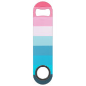 青とピンクの色の濃淡のストライプ スピード栓抜き (正面)