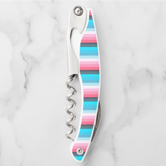 青とピンクの色の濃淡のストライプ ソムリエナイフ (正面)