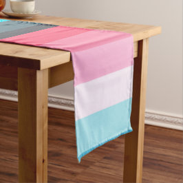 青とピンクの色の濃淡のストライプ ロングテーブルランナー