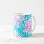 青とピンクの色の花のシームレスパテ華美ト コーヒーマグカップ (正面右)