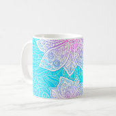 青とピンクの色の花のシームレスパテ華美ト コーヒーマグカップ (正面左)
