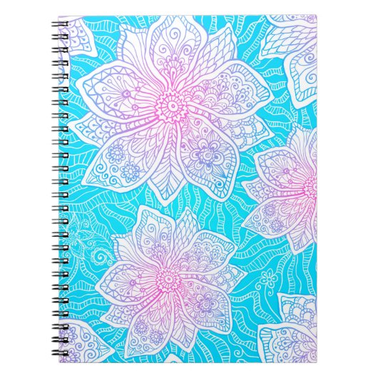 青とピンクの色の花のシームレスパテ華美ト ノートブック (正面)
