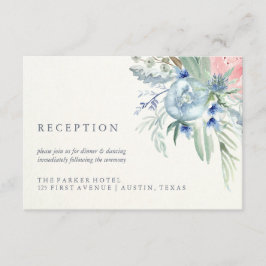 青とピンクの芍薬の水彩画 ウェディング レセプション エンクロージャーカード