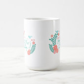 青とピンクの花でお母さんいつもありがとう コーヒーマグカップ (中央)