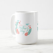 青とピンクの花でお母さんいつもありがとう コーヒーマグカップ (正面左)