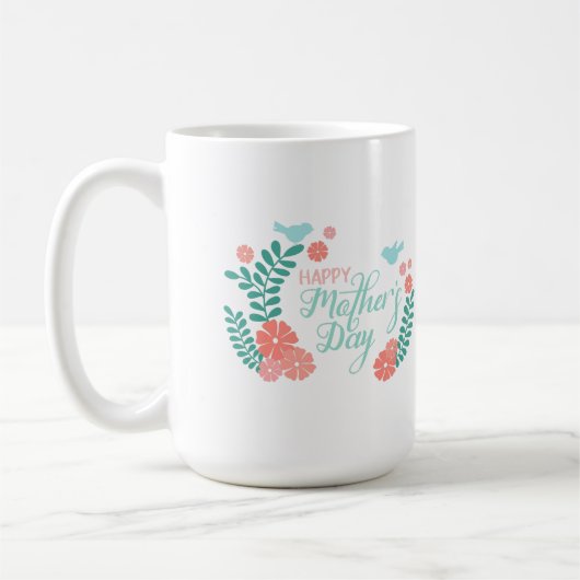 青とピンクの花でお母さんいつもありがとう コーヒーマグカップ (左)