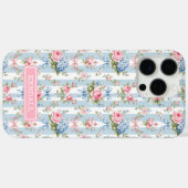 青とピンクの花とリボンのストライプ Case-Mate iPhoneケース (裏面 (横))