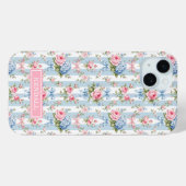 青とピンクの花とリボンのストライプ Case-Mate iPhoneケース (裏面 (横))