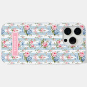 青とピンクの花とリボンのストライプ Case-Mate iPhoneケース (裏面 (横))