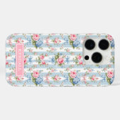 青とピンクの花とリボンのストライプ Case-Mate iPhoneケース (裏面 (横))