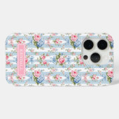 青とピンクの花とリボンのストライプ Case-Mate iPhoneケース (裏面 (横))