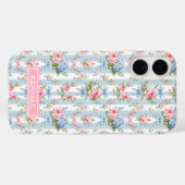 青とピンクの花とリボンのストライプ Case-Mate iPhoneケース (裏面 (横))