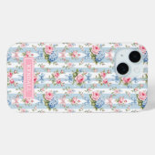 青とピンクの花とリボンのストライプ Case-Mate iPhoneケース (裏面 (横))