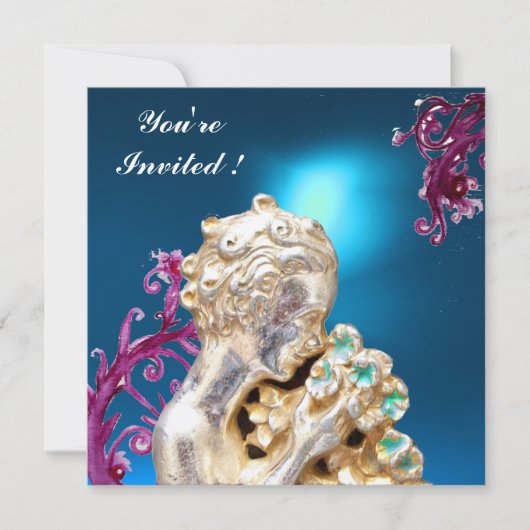 青とピンクの花と渦巻きのスイート16パーティー 招待状 (正面)