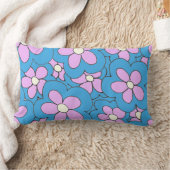 青とピンクの花のデザイン手描き ランバークッション (ブランケット)