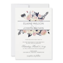 青とピンクの花の春の結婚式招待状