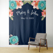 青とピンクの花の植物写真背景 タペストリー (インサイチュ)