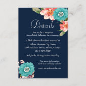 青とピンクの花の植物学的な結婚式の詳細 エンクロージャーカード (正面)