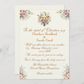 青とピンクの花の金ゴールドクロス結婚式招待状 招待状 (正面/裏面)