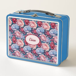 青とピンクの花パーソナライズされた メタルランチボックス