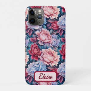 青とピンクの花パーソナライズされた iPhone 11 PROケース