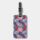 青とピンクの花ピンク背 ラゲッジタグ (正面縦)
