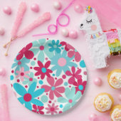 青とピンクの花ファンキーの紙プレート ペーパープレート (パーティー)
