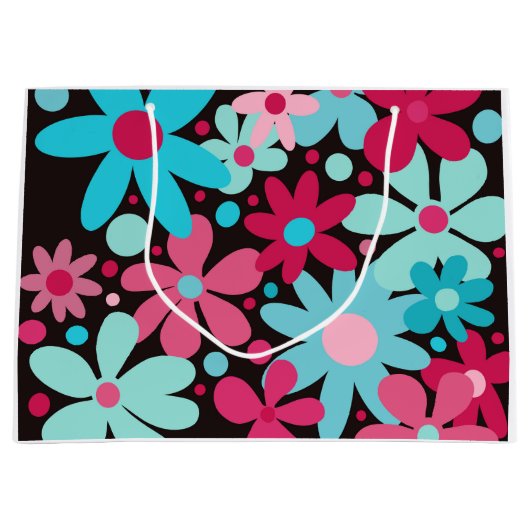 青とピンクの花ファンキー大抱き枕 ラージペーパーバッグ (正面)
