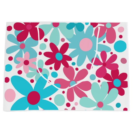 青とピンクの花ファンキー抱き枕。 ラージペーパーバッグ (正面)