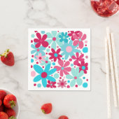 青とピンクの花ファンキー紙ナプキン。 スタンダードカクテルナプキン (インサイチュ)